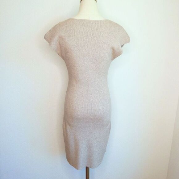 Aritzia Wilfred Free GreyBeige Ribbed Knit Cutout Mini Dress - L - Picture 3 of 14